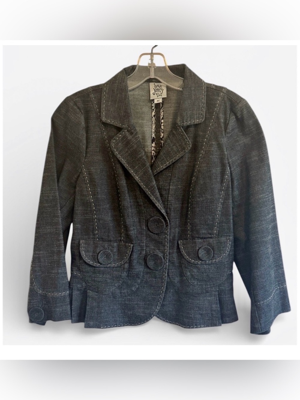 Ivy Jane Womens Denim Jacket Tapered Button-Front Blazer Big Buttons sz Medium